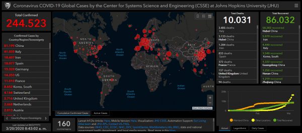 Universidad John Hopkins. Mapa interactivo de casos de coronavirus