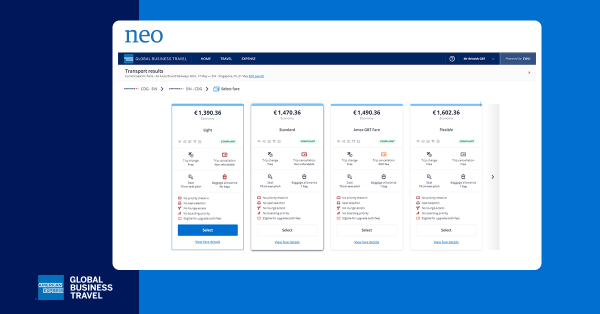 American Express Global Business Travel lanza, a través de su herramienta Neo, una nueva e innovadora visualización de las tarifas aéreas